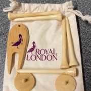 wooden golf tee set in pouch